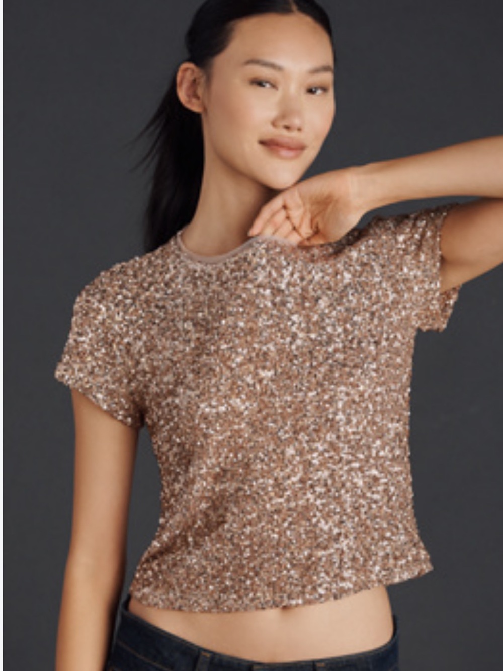 Maeve Sequin Short Sleeve Tee- Gold